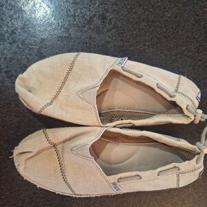 Womens Beige Slip-On Bobs By Skechers Canvas Shoes, Size 8